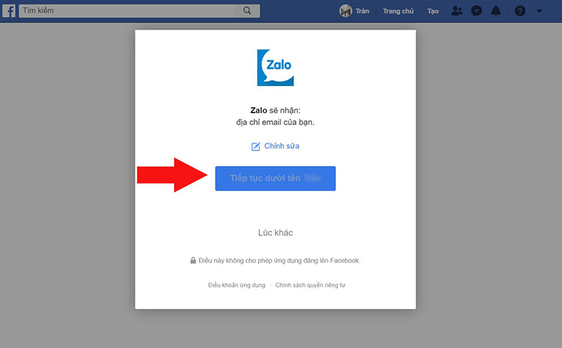 Tiếp tục đăng nhập Zalo với tài khoản Facebook đã liên kết